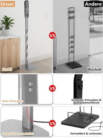 Стійка для пилососа Dyson V6-V16 (Gen5) – металева підставка з 4 гаками, настінне кріплення без свердління, срібляста