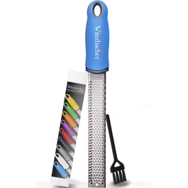 Преміум тертка для цитрусових та імбиру: терка для пармезану, лимону, мускатного горіха, імбиру та ін. | Нержавіюча сталь, гостра як бритва | Можна мити в посудомийній машині | З захистом та щіткою для чищення (Колір: Ocean Blue)