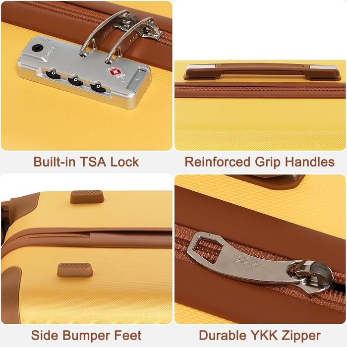 Чемодан-валіза KONO з жорсткою обшивкою, 76x50x31 см, білий (жовтий, 4 шт.) з TSA замком та 4 спінінг-колесами