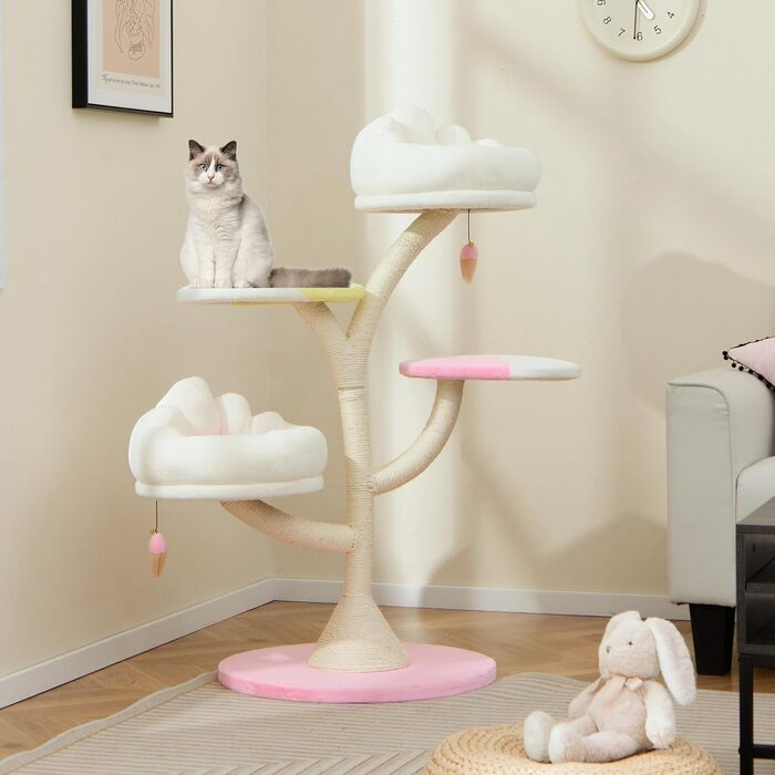 Дерев'яний кігтеточка для котів COSTWAY 165 см з 4 лежаками, печерею та сизалевими стовпчиками. Міцний кігтеточка-вежа з металевим каркасом, меблі для котів.