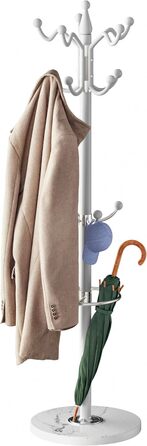 Casaria® Clothes Rack Marble Base Metal 14 Hooks 360° Swivel Stable 37x37x175 cm Entryway Office Coat Rack Clothes Rail Jacket Stand (White, Curved)