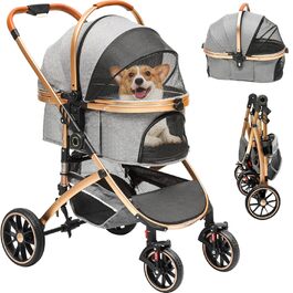 Візок для собак та котів 3 в 1 DWVO, до 22 кг, сірий, з переноскою та аксесуарами