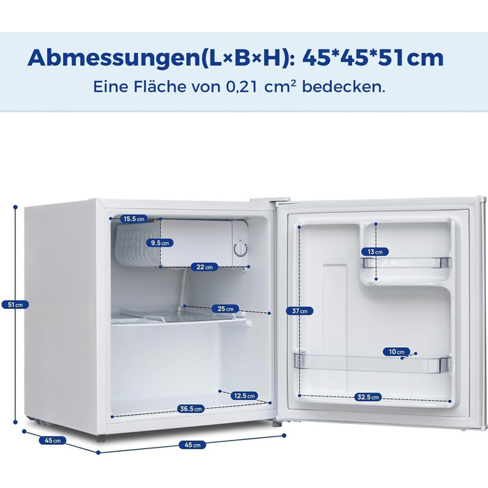 Холодильник Smad Mini 45L, компактний, 230V, з дверцятами, що відкриваються в обидві сторони, регулювання температури 0–10 °C, міні-холодильник для спальні, офісу, готелю, вітальні, білий