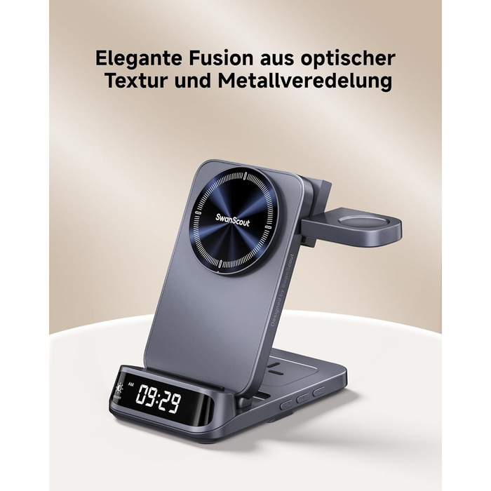 Зарядна станція SwanScout магнітна 3-в-1 для Samsung Galaxy S25 Ultra/S24/Z Flip 7/Z Fold 7, годинник Samsung Watch 8 Classic/8/Ultra/7, навушники Galaxy Buds 3, SwanScout 708SM