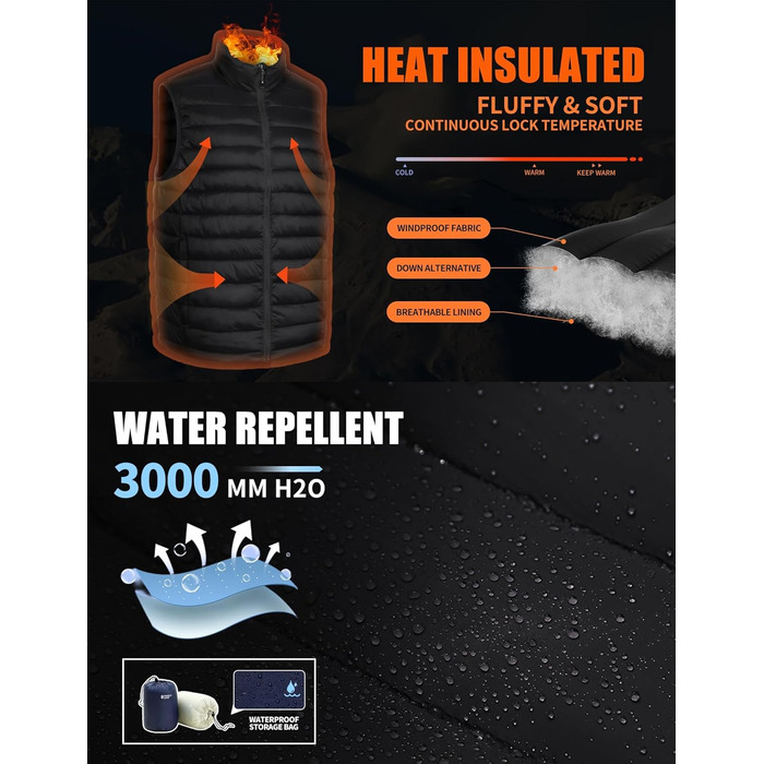 Чоловіча легка степна жилетка Pioneer Camp – водонепроникна, пакувальна, з підкладкою – для активного відпочинку, роботи, спорту та подорожей (Чорний, L)