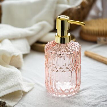 Диспенсер для мила EMPO скляний прозорий з ABS-помпою коричневий (Helles Pink) для кухні та ванної кімнати