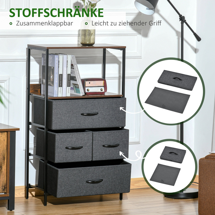 HOMCOM 4-Drawer Linen Chest Storage Cabinet Dresser Chest of Drawers with Handles, Modern Design Storage Dresser Drawer Cabinet for Bedroom, Living Room Black | Aosom