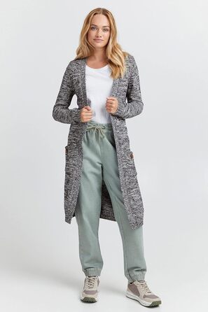 Жіночий в'язаний кардиган OXMO OXPhietta з грубої в'язки, довгий рукав, накладні кишені, 100% бавовна, Regular fit (XXL, Insignia B (791991))