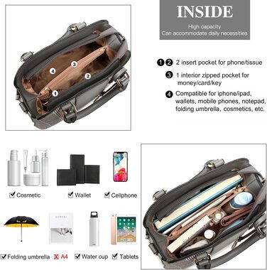 Сумка жіноча Miss Lulu середнього розміру з PU шкіри: сумка-шопер, сумка на плече для роботи, подорожей, бізнесу, сіра