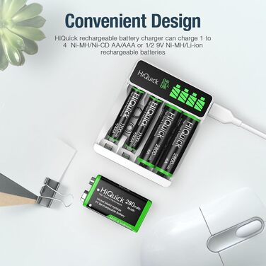 Зарядний пристрій HiQuick для акумуляторів NI-MH/NI-CD AA/AAA з LCD-дисплеєм, 4 слоти, швидка зарядка