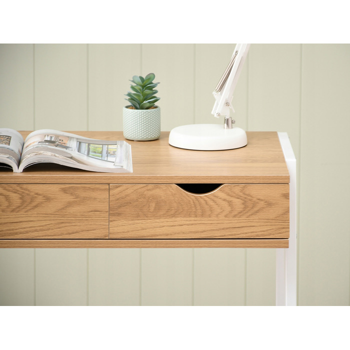 Прямокутний письмовий стіл Mebel-Partner 100 x 45 x 75 см, білий/золотий дуб