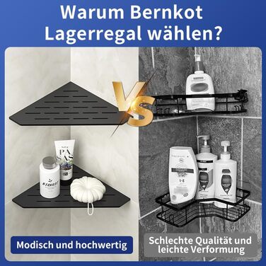 Bernkot Corner Shower Shelf Black 304 Stainless Steel 254 mm Recessed Corner Shelf Tiled Wall Shelf Pentagon Shelf for Bathroom Storage, No Drilling Required, 1 Piece