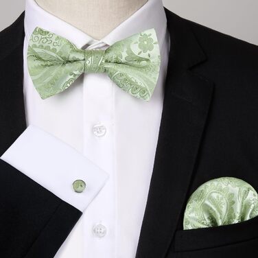 HISDERN Комплект краватки з візерунком пава, нагрудного хустинки та краваткових затискачів для чоловіків. Ідеально підходить для весілля, свят, Різдва, Хелловіну. Колір: салатовий.