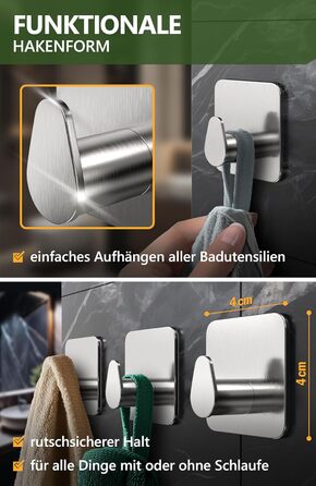 Набір гачків для рушників 4smile - 5 шт. для ванної кімнати, самоклеючі, срібні, з 3M-клейкими панелями