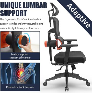 Офісний стіл Newtral з ергономічним дизайном: регульована поперекова підтримка, спинка та глибина сидіння, нахил та підголівник