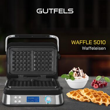 GUTFELS WAFFLE 5010 Electric Waffle Maker with Non-Stick Plates, Timer, Display, Overflow Protection, 5 Programs, and Overheat Protection