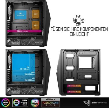 Корпус для ПК Spirit of Gamer Clone 4 RGB з прозорою стінкою з загартованого скла. Підтримує ATX/mATX/ITX. В комплекті 2 вентилятори 120 мм.