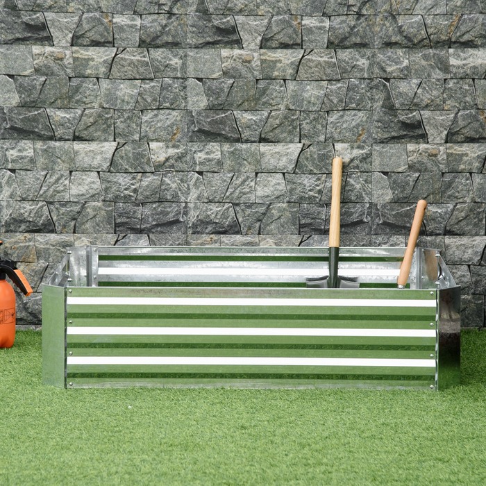 Підвищене грядка Outsunny зі сталі з гарячим цинковим покриттям 120 x 90 x 30 см Садовий грядок Ящик для посадки Сріблястий для квітів та овочів