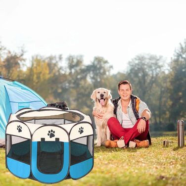 Змінний вольєр для цуценят, портативний огородження для собак, кроликів та котів (синьо-білий)