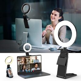 Рінглайт для ноутбука/ПК Evershop 5 дюймів: 3 кольори, 10 рівнів яскравості, регулювання 360°, з триподом та кріпленням для телефону. Ідеально для відеоконференцій, Zoom, стрімінгу.