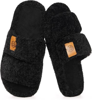 Домашні тапочки Dokela для жінок з меморі-піною, м'які, з штучним хутром, відкриті, легкі, неслизькі, для дому, теплі, зручні, модель slip-on (41/42 EU, чорний)