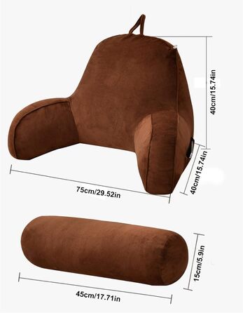 Велике спинне подушка з підлокітниками та підтримкою шиї для читання. Підтримуюча подушка, подушка для читання, подушка для відпочинку в ліжку з пральним покриттям. Багатофункціональна подушка, ідеально підходить для читання, роботи та ігор. 75x40x40CM, ч