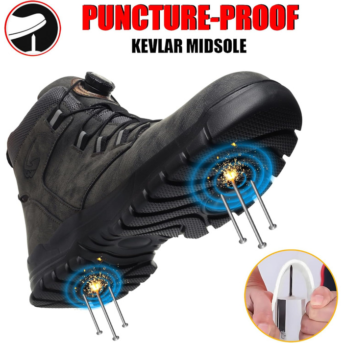 Черевики безпеки унісекс легкі водонепроникні робочі черевики зі сталевим підноском. Робочі черевики з антиковзким покриттям (46 EU, Сірий)