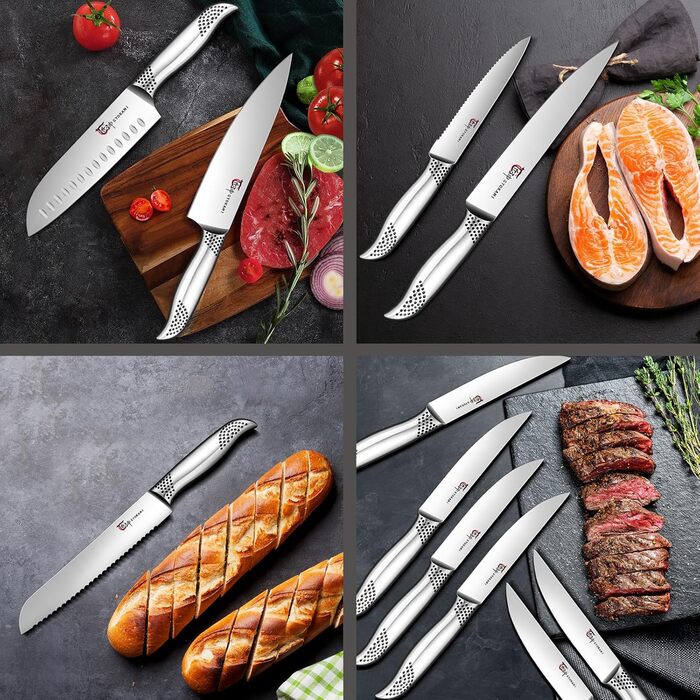 Набір кухонних ножів Messerset 7 предметів у японському стилі з магнітним блоком з акації, вуглецева сталь, нековзка ручка