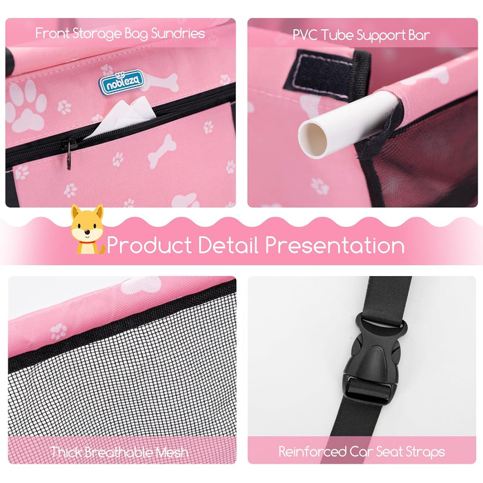 Nobleza Автокрісло для собак та котів, переноска для тварин, рожева, 40x34x25 см