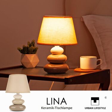 Приліжкова керамічна лампа 'Lina' (Taupe) з тканинним абажуром, настільний світильник для спальні та вітальні, цоколь E14, LED