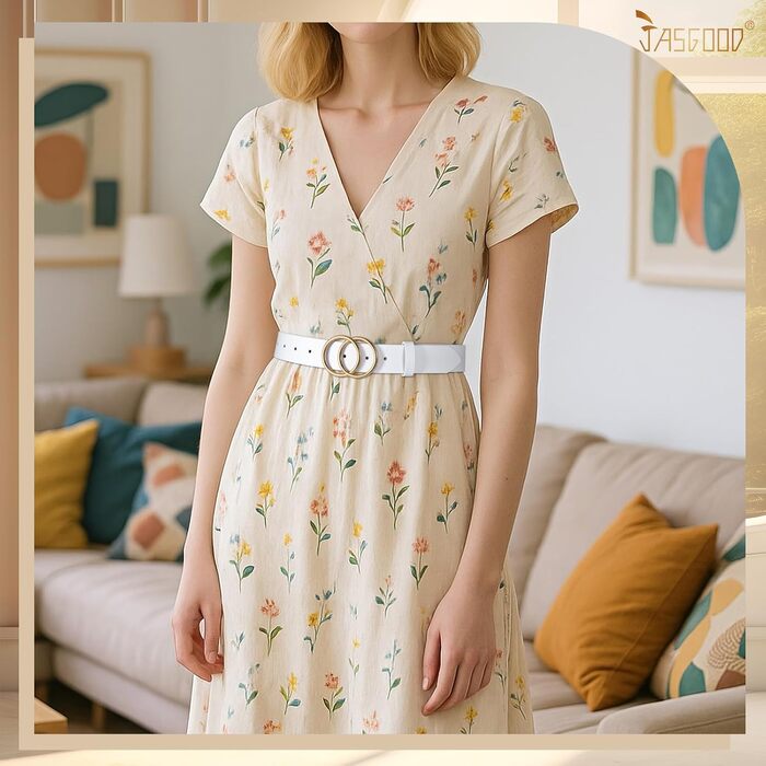 Жіночий шкіряний ремінь JasGood з подвійною кільцевою пряжкою для джинсів, штанів та суконь (3 кольори, L: 130 см, обхват талії 96-105 см)