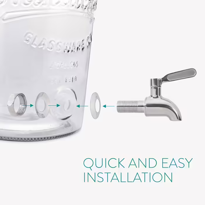 Navaris 8-Liter Glass Drink Dispenser - Stainless Steel Tap and Clamp Closure - Glass Beverage Container for Cold Drinks
