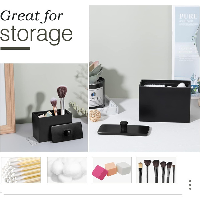 Організатор для ватних паличок та дисків Luxspire з 2 відсіками, чорний матовий, білий