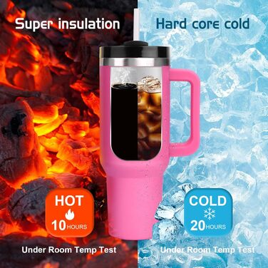 Термокружка WALLFID 40oz з нержавіючої сталі, вакуумна ізоляція, з кришкою, 3 трубочки та щітка для трубочок, для гарячих та холодних напоїв, ідеальна для кави, чаю, смузі та іншого (Рожева)