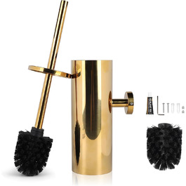 EXLECO Щітка для унітазу з нержавіючої сталі з змінною щіткою, підставка, аксесуари для ванної кімнати, золото