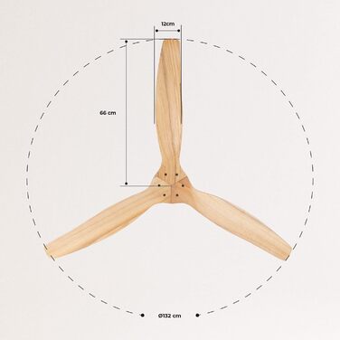 Вентилятор стельовий Windcalm M з ABS корпусом, білий, з імітацією темного дерева, з Wi-Fi та пультом, тихий, 40W, діаметр 132 см, 6 швидкостей, таймер 1-4 год, DC-двигун, режим літо/зима (без освітлення)