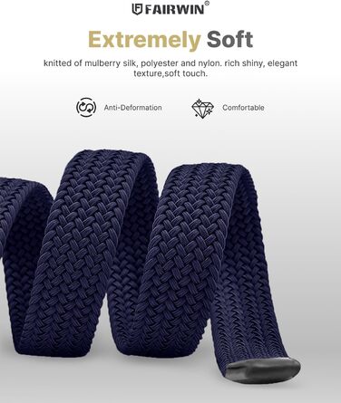 Чоловічий плетіний еластичний ремінь Fairwin, темно-синій, розмір M (довжина 105 см, для талії 80-90 см)