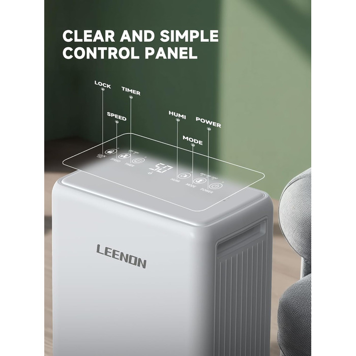 Електричний осушувач повітря 12L/день, тихий, з таймером, фільтром та захистом від дітей, смарт-режим, економний, проти цвілі та вологи