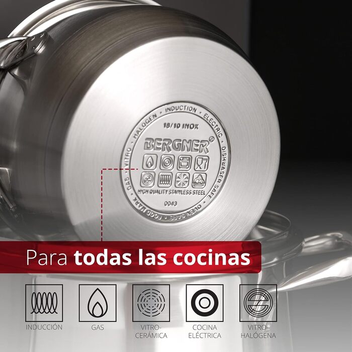 Bergner 8-Piece Cookware Set, Stainless Steel, Steel, TLG 3 Liter