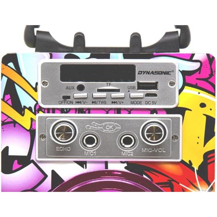 Караоке DYNASONIC з 2 мікрофонами, портативна караоке-машина, Bluetooth-колонки, USB та SD-картрідер, світлові ефекти, подарунок для дітей 5-13 років (025-12 Licht)