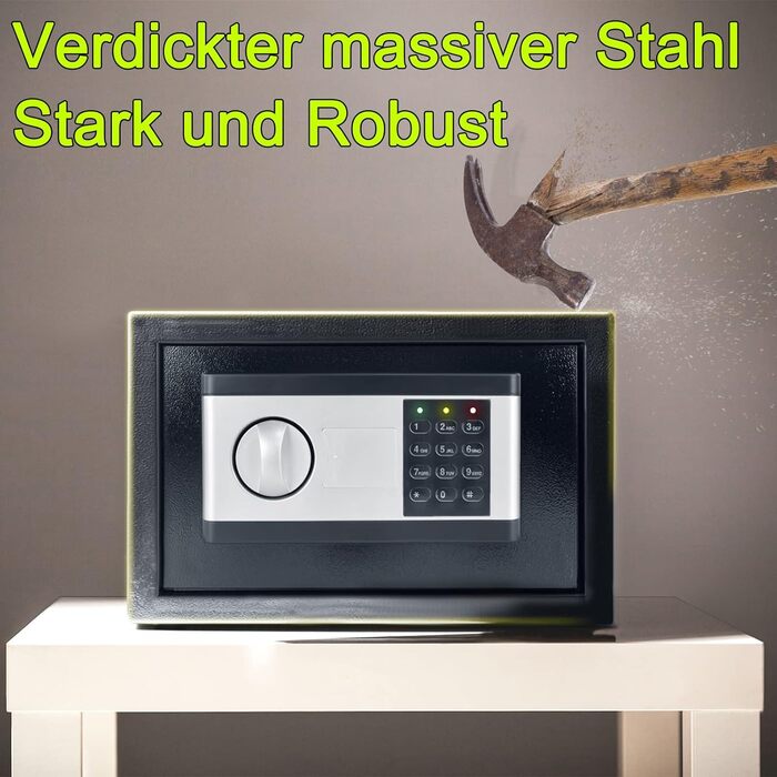 Сейф YRHome 12L Mini Tresor для дому з цифровим замком, батарейним відсіком та 2 ключами, з сигналізацією. Сталевий сейф для дому.