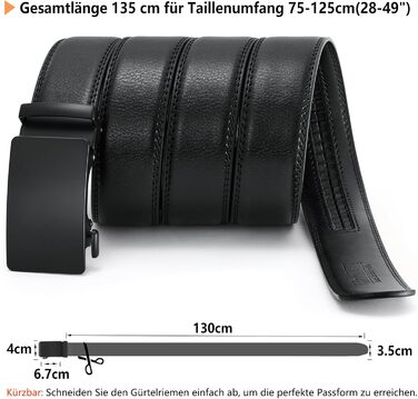 Чоловічий шкіряний ремінь LionVII з автоматичною пряжкою - 3,5 см, регульований, для відпочинку та бізнесу, обрізається під 75-125 см (30-49 дюймів), чорний – Кріфт (Чорний – Елегантність)
