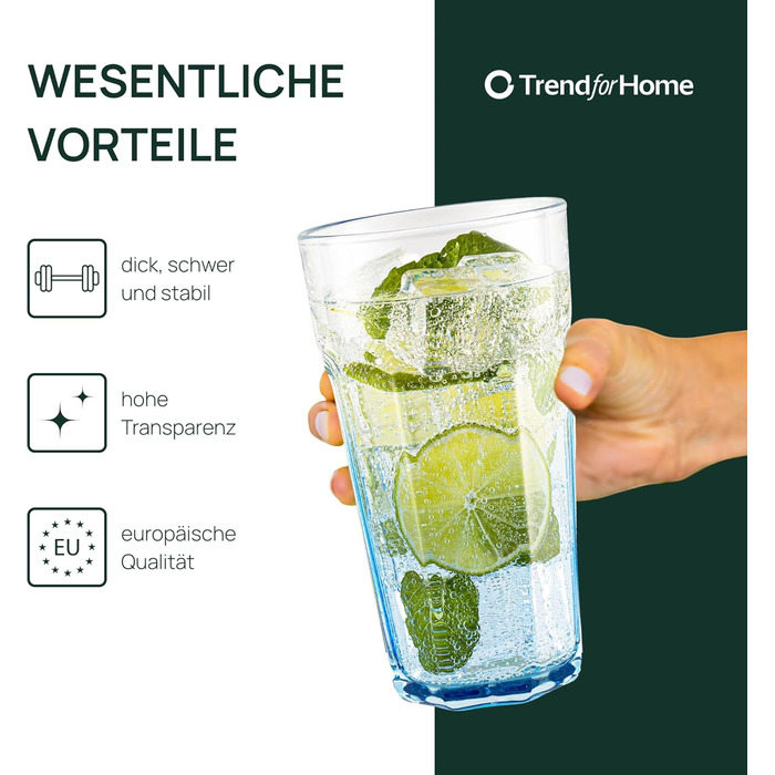 Набір келихів для коктейлів XXL Alva 6 шт (630 мл) - Caipirinha, Highball, Лонгдрінк, сік, кава, блакитно-рожеві, без свинцю, для посудомийної машини