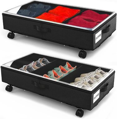 2 шт. Коробка для зберігання під ліжком 49L, комод на колесах з кришкою, металевий каркас, органайзер для одягу, взуття, ковдр, постільної білизни, чорний