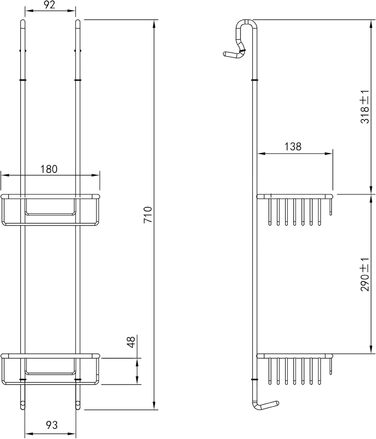 Підвісна душова полиця Euroshowers з нержавіючої сталі, хромована, без свердління, для зберігання шампуню, з душовим скребком