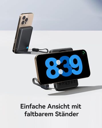 Power Bank MagSafe 45W з підтримкою Qi2, 10000mAh, з кабелем USB-C та підставкою, сумісний з iPhone 17/16/15/14/13