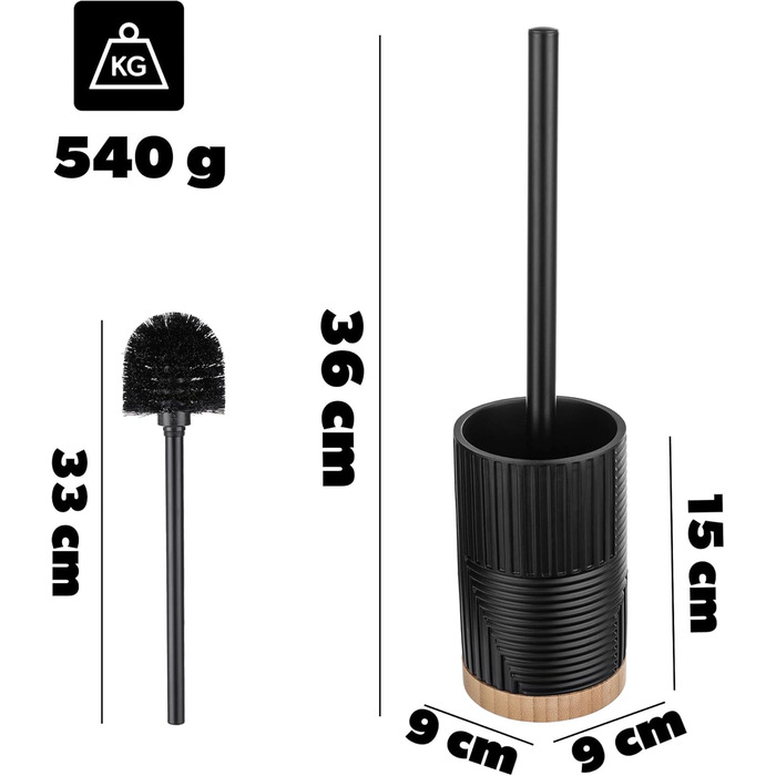 Набір для туалету KADAX: щітка для унітазу з тримачем, чорний (без свердління)