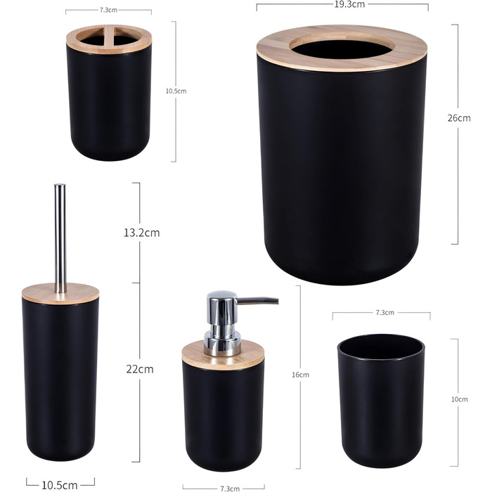 Набір аксесуарів для ванної кімнати Retoo 6 предметів: мильниця, тримач для зубних щіток, дозатор мила, чашка, чорний колір