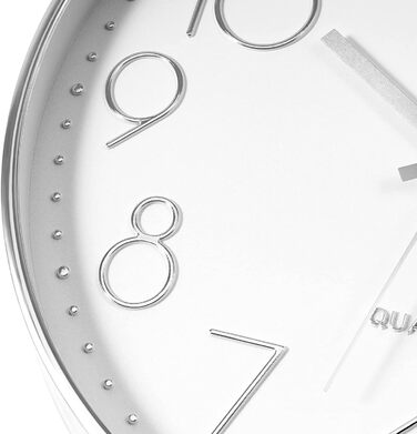 Foxtop Wall Clock Radio-Controlled Wall Clock 30 cm Silent & No Ticking Large Dial Analog Without Ticking For Kitchen, Living Room, Bathroom DCF Radio Signal Modern Design White-Gray (White-Silver)