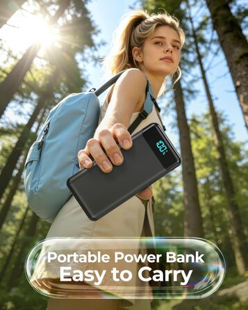 Power Bank Enerwow 27000mAh з USB-C кабелем, 4 порти, LED-дисплей - Зовнішній акумулятор для iPhone та інших пристроїв (Чорний, P300C)